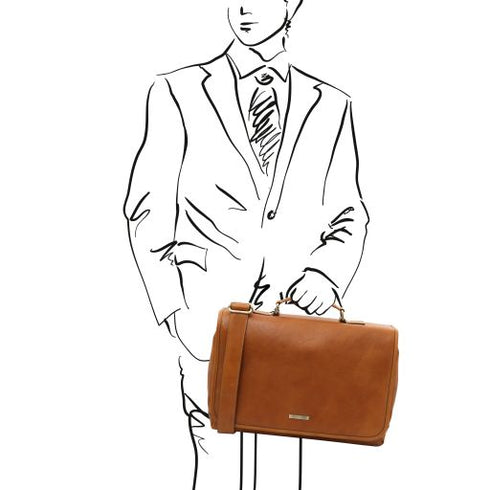 Mantova - Leather multi compartment TL SMART briefcase with flap